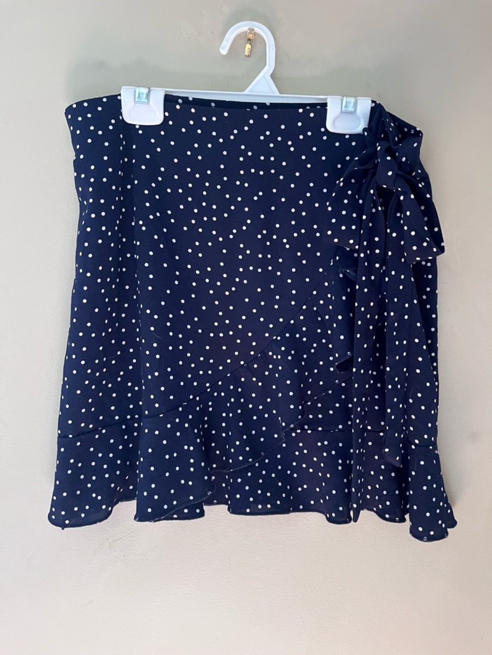 Navy Polka Dot Wrap Skirt with Side Tie